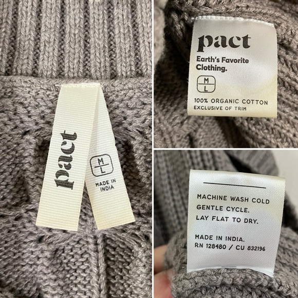 PACT Cable Knit Poncho Pullover Organic Cotton Turtleneck Sweater Fisherman Gray - Picture 6 of 10